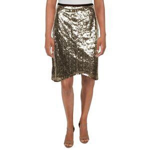 Gracia Womens Plus Sequined Short Mini Skirt, Silver, 1XL